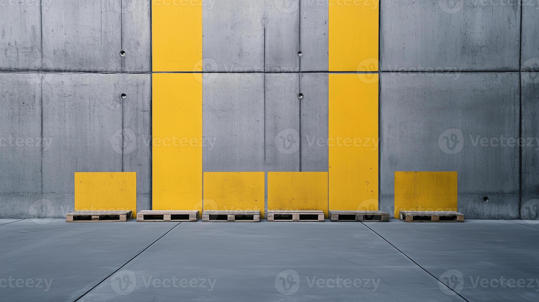 Concrete loading dock with pallet marks and yellow accents showcasing industrial texture photo