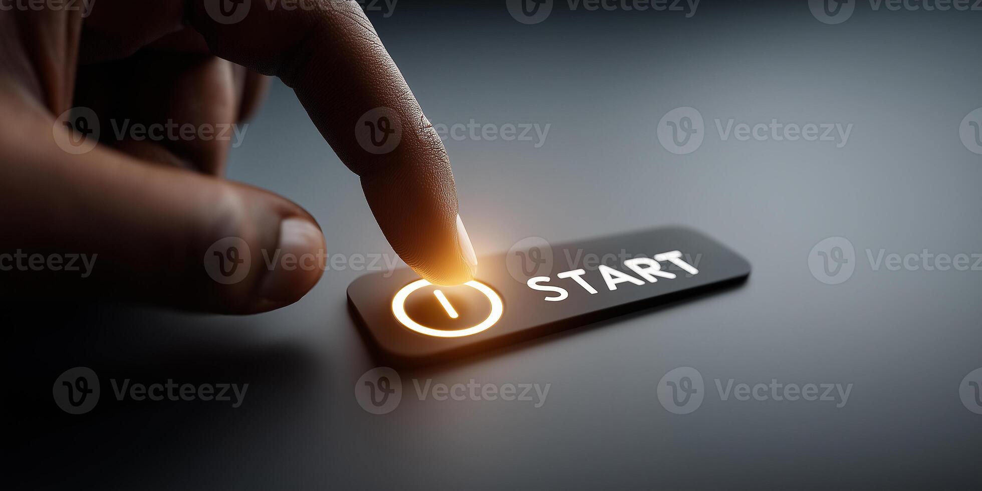 Pressing the glowing start button to activate privacy and security features in a digital interface photo