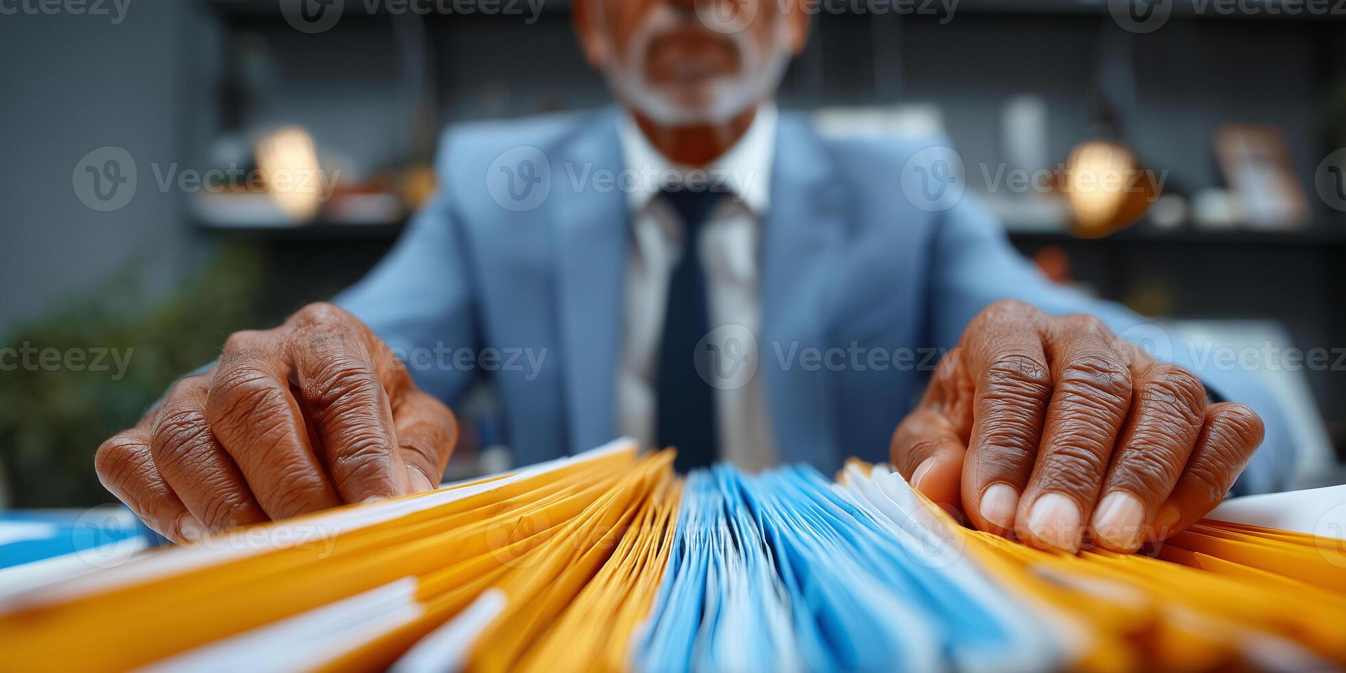 Lawyer reviews countervailing duty case files in a law office with focus on detailed documentation photo