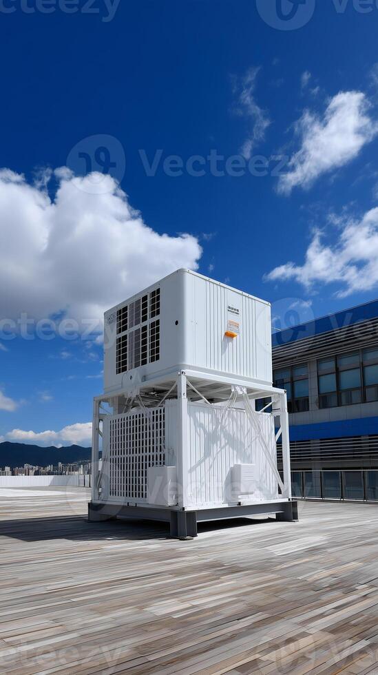 Large industrial cooling tower air conditioner efficiently controlling HVAC systems on a rooftop photo