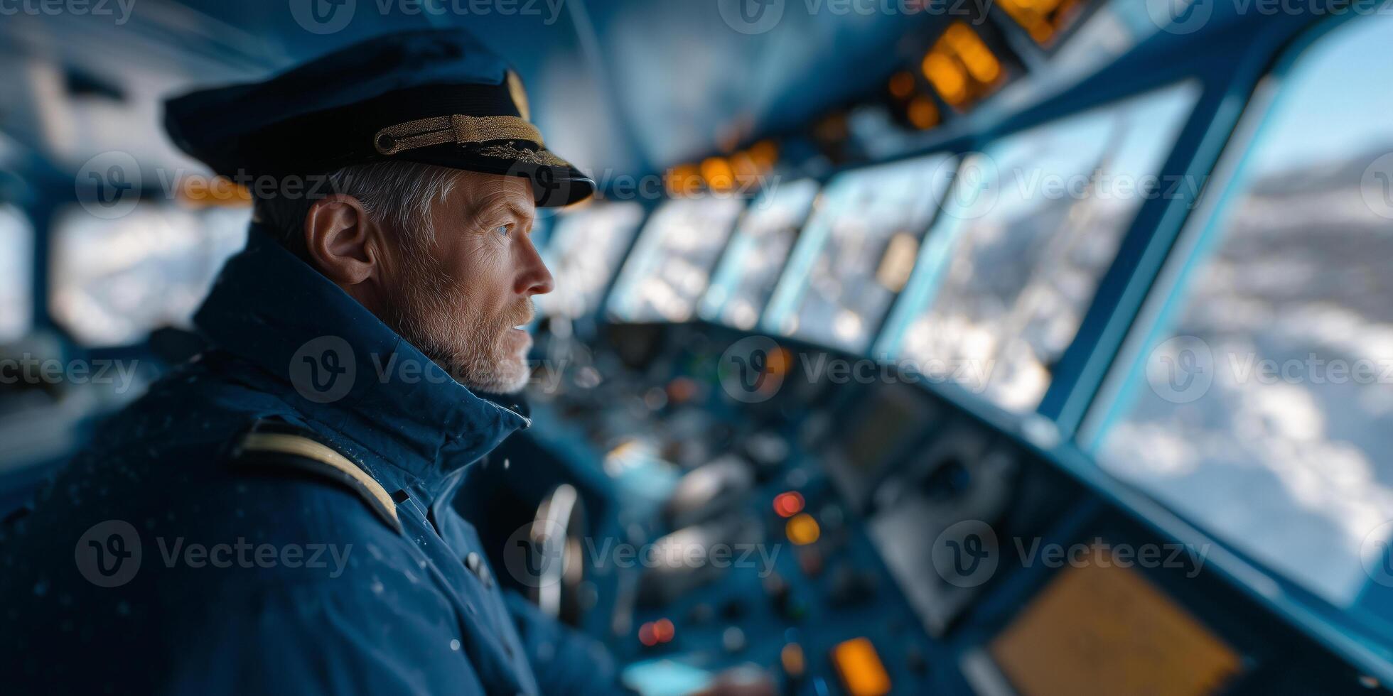 Helmsman navigates scenic Scandinavian waters aboard a ferry, immersed in focus and solitude photo