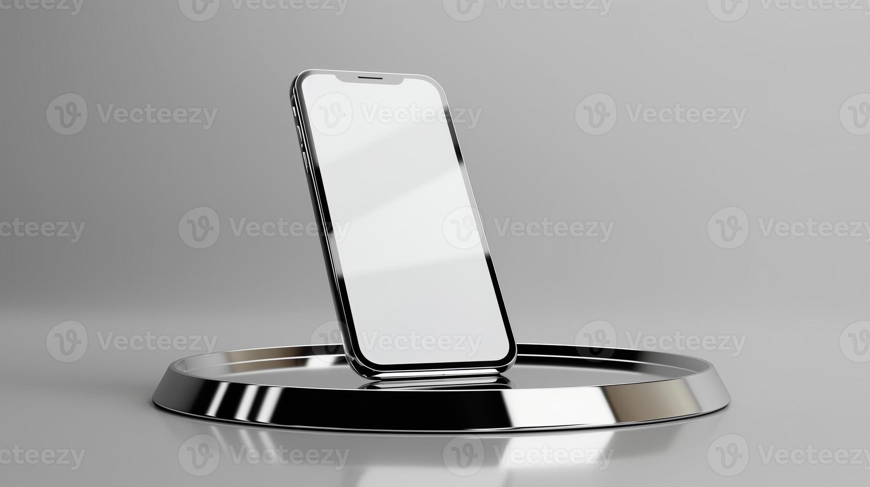Smartphone mockup displayed on metal plate with blank screen and reflective design photo