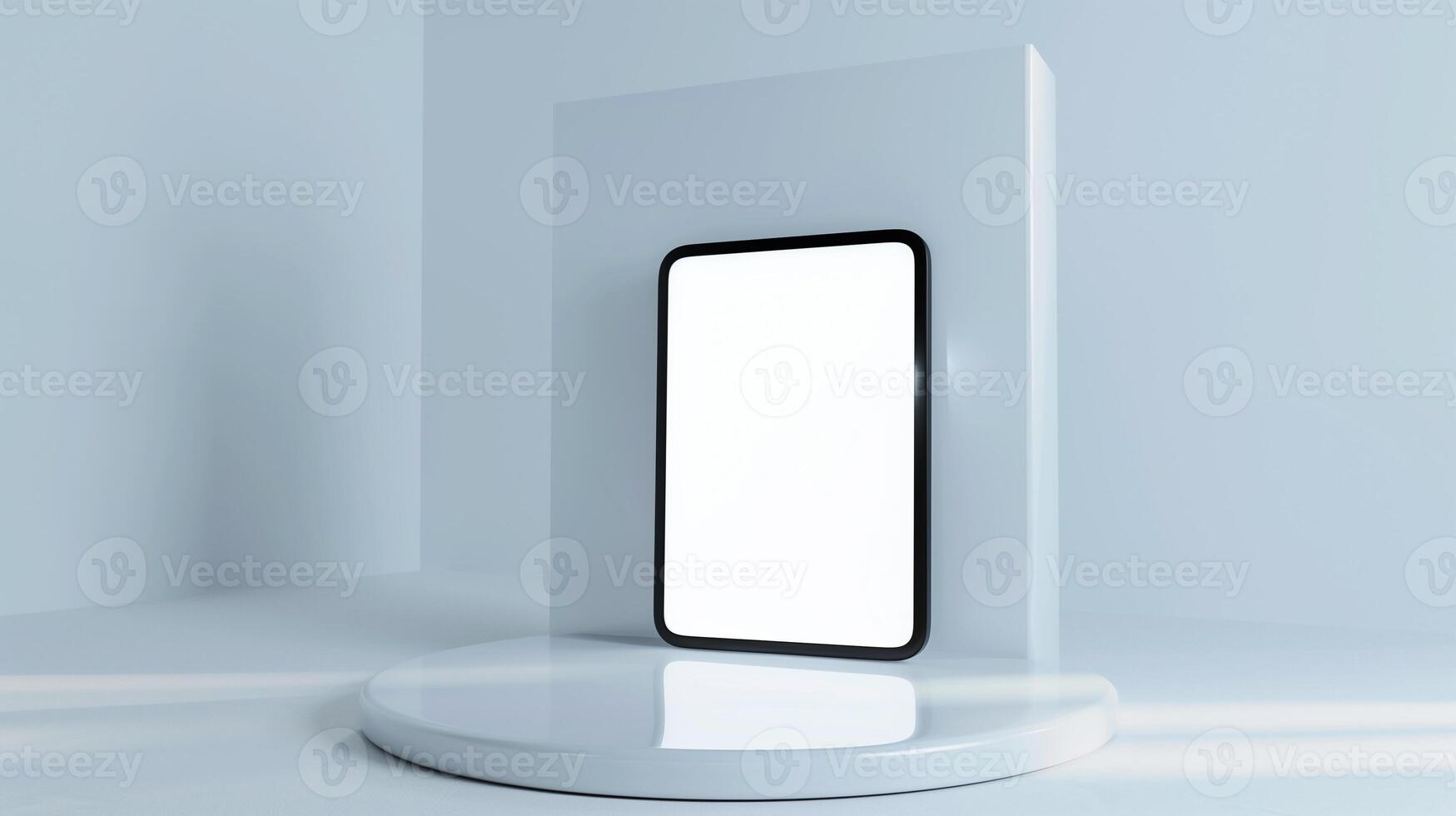 Floating tablet mockup with edge-to-edge display in minimalist white setting photo