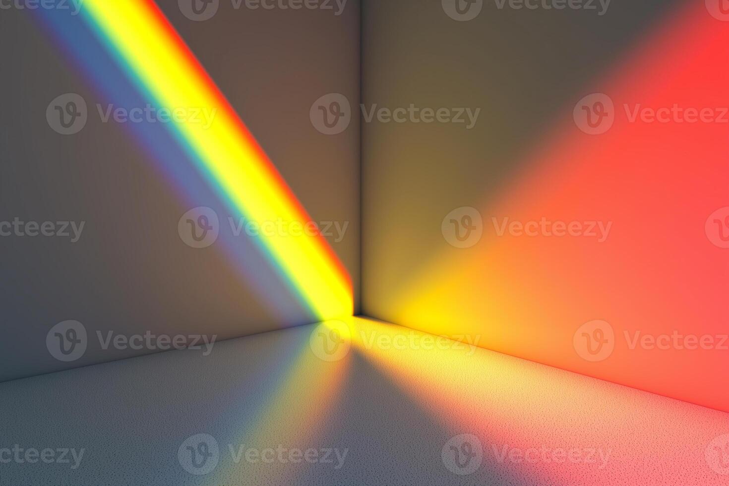 Sunbeam passing through a prism creating a vibrant rainbow on a white background photo