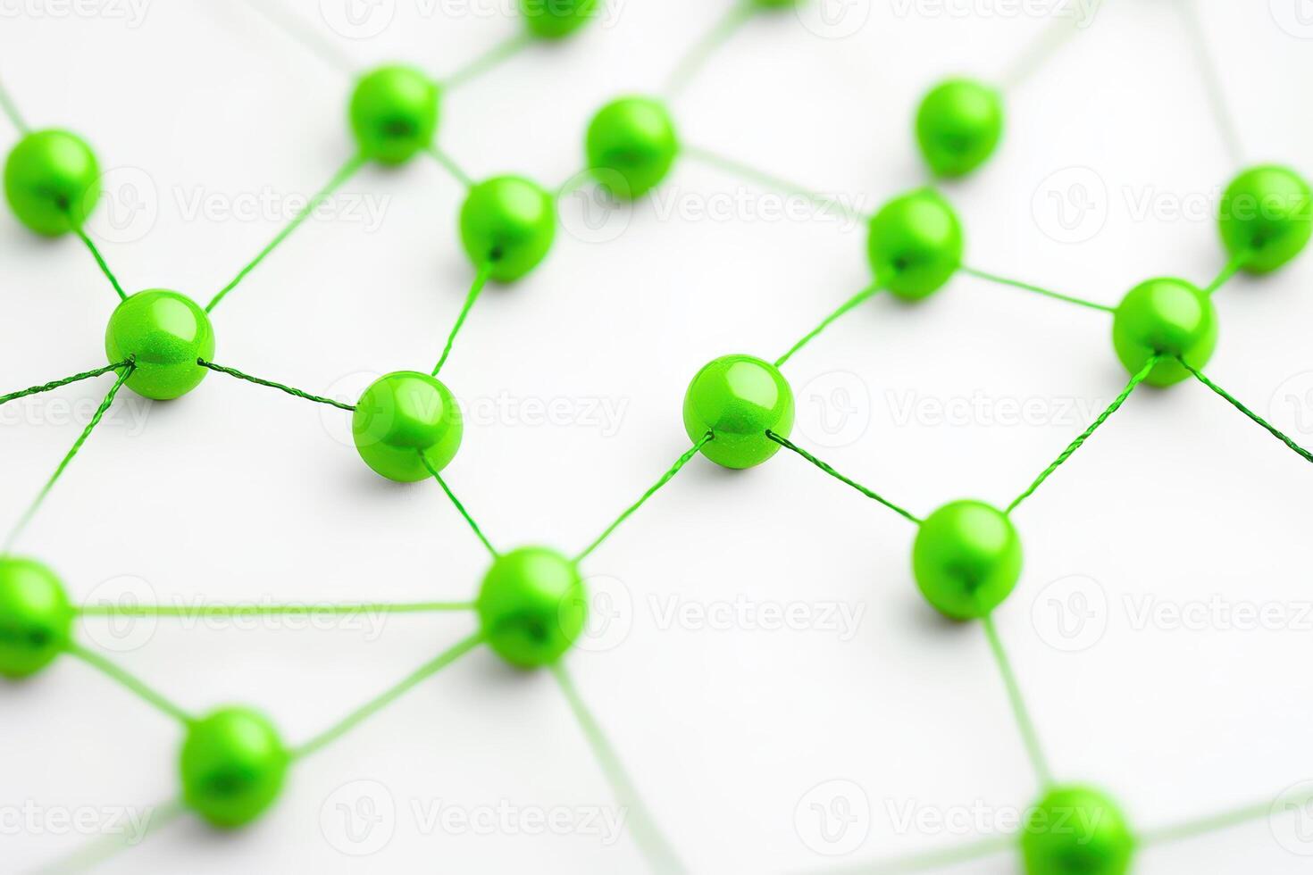 Colorful green network of beads and threads photo