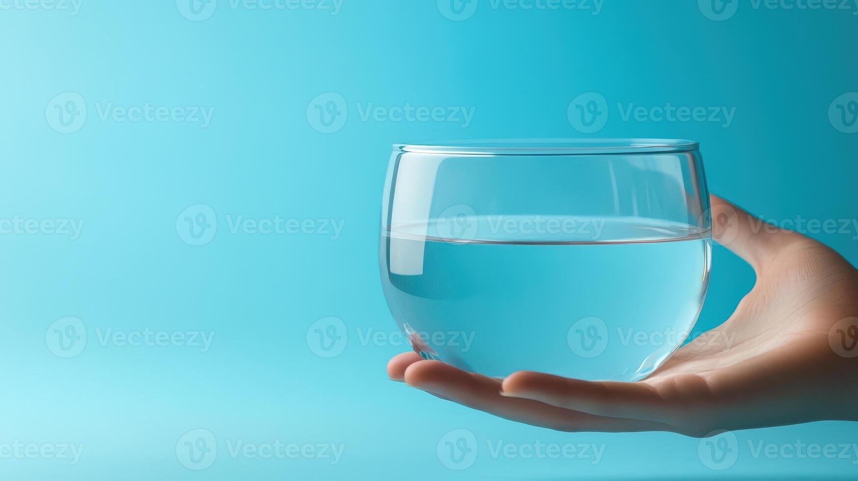 Hand holding water bowl bright backdrop photo