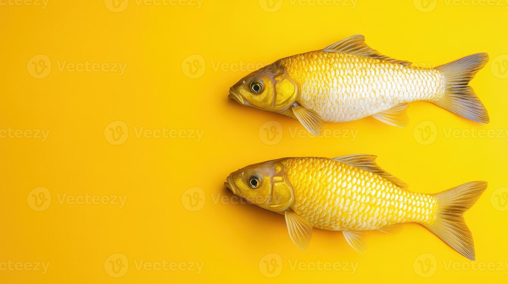 Golden fish on vibrant yellow background photo