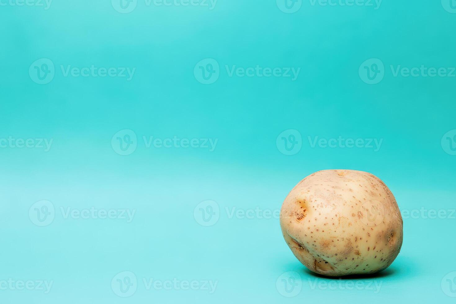 Potato sitting on a bright turquoise background photo