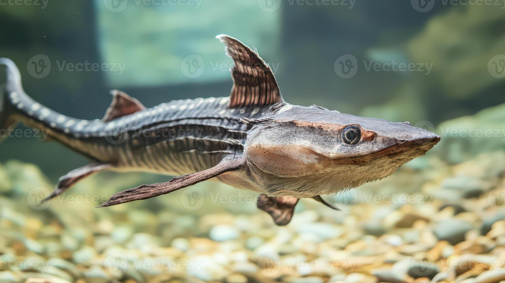 Sturgeon swimming in clear water during daytime photo