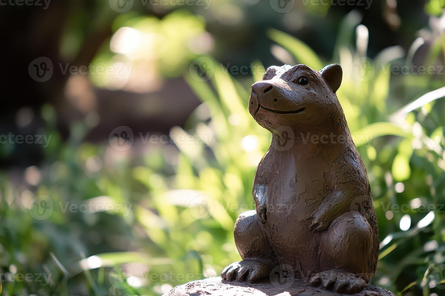 Garden sculpture of a cheerful animal sitting photo