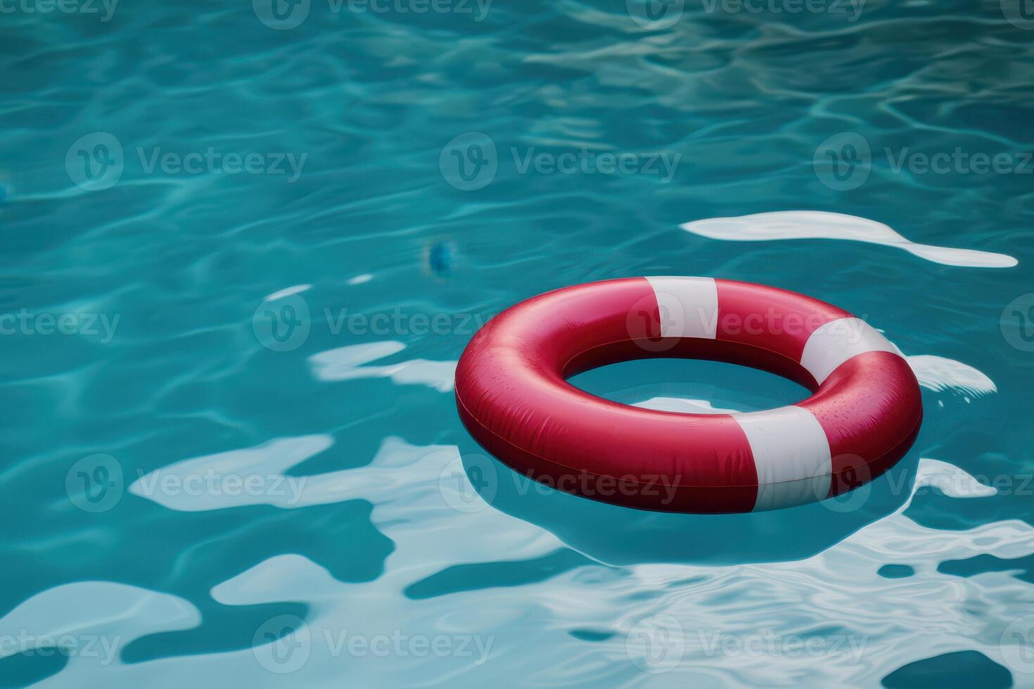Lifebuoy floating in a clear blue swimming pool photo