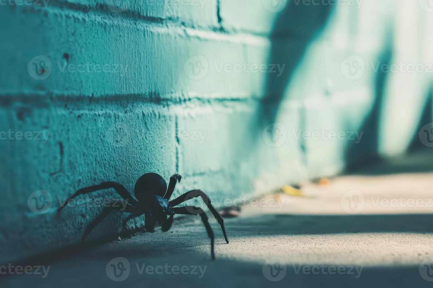 Spider crawls along a colorful wall in sunlight photo
