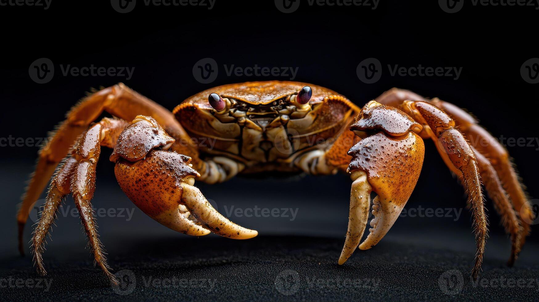 Orange crab with claws on dark bg photo