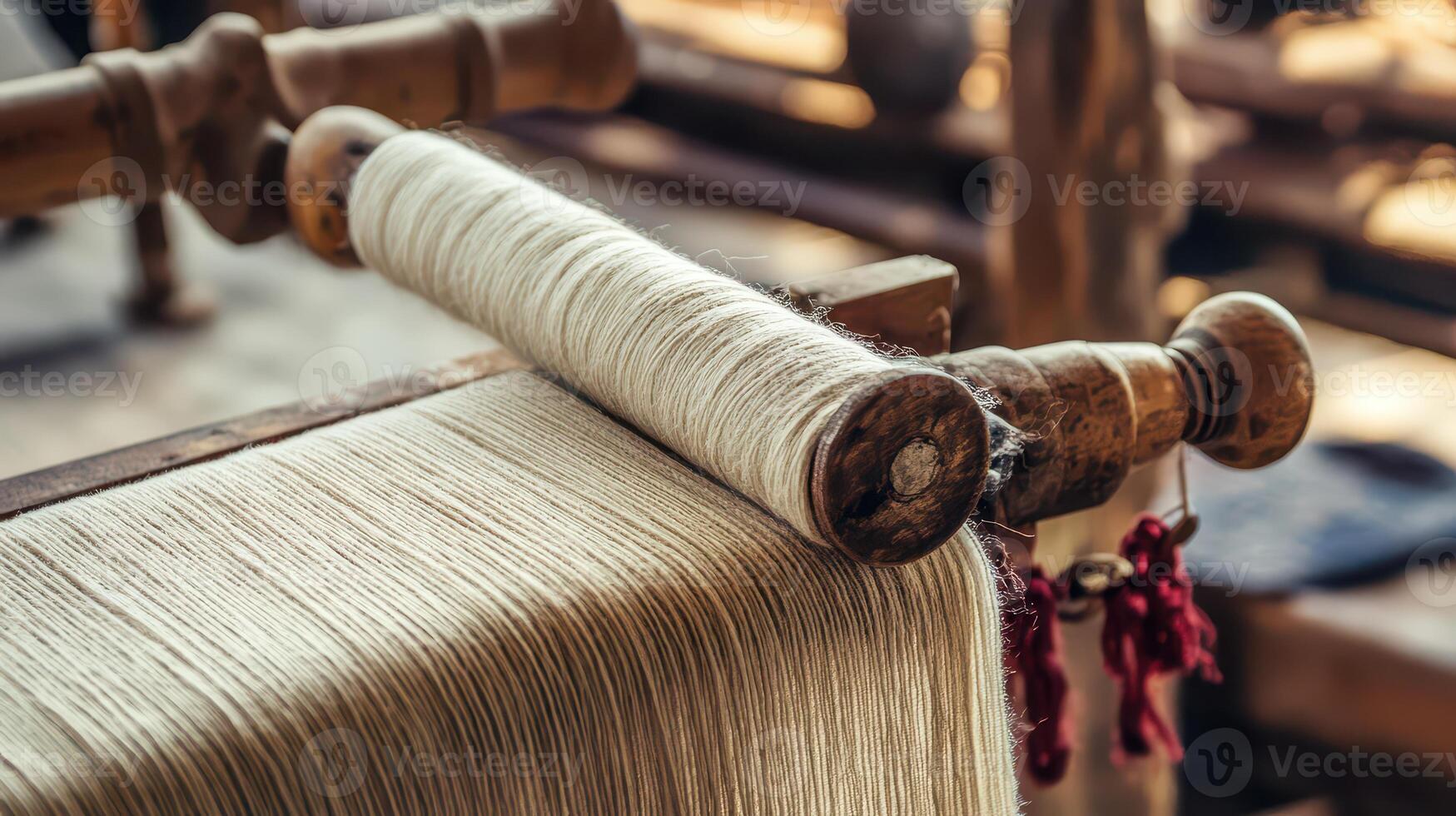 Traditional textile weaving on an artisan loom photo