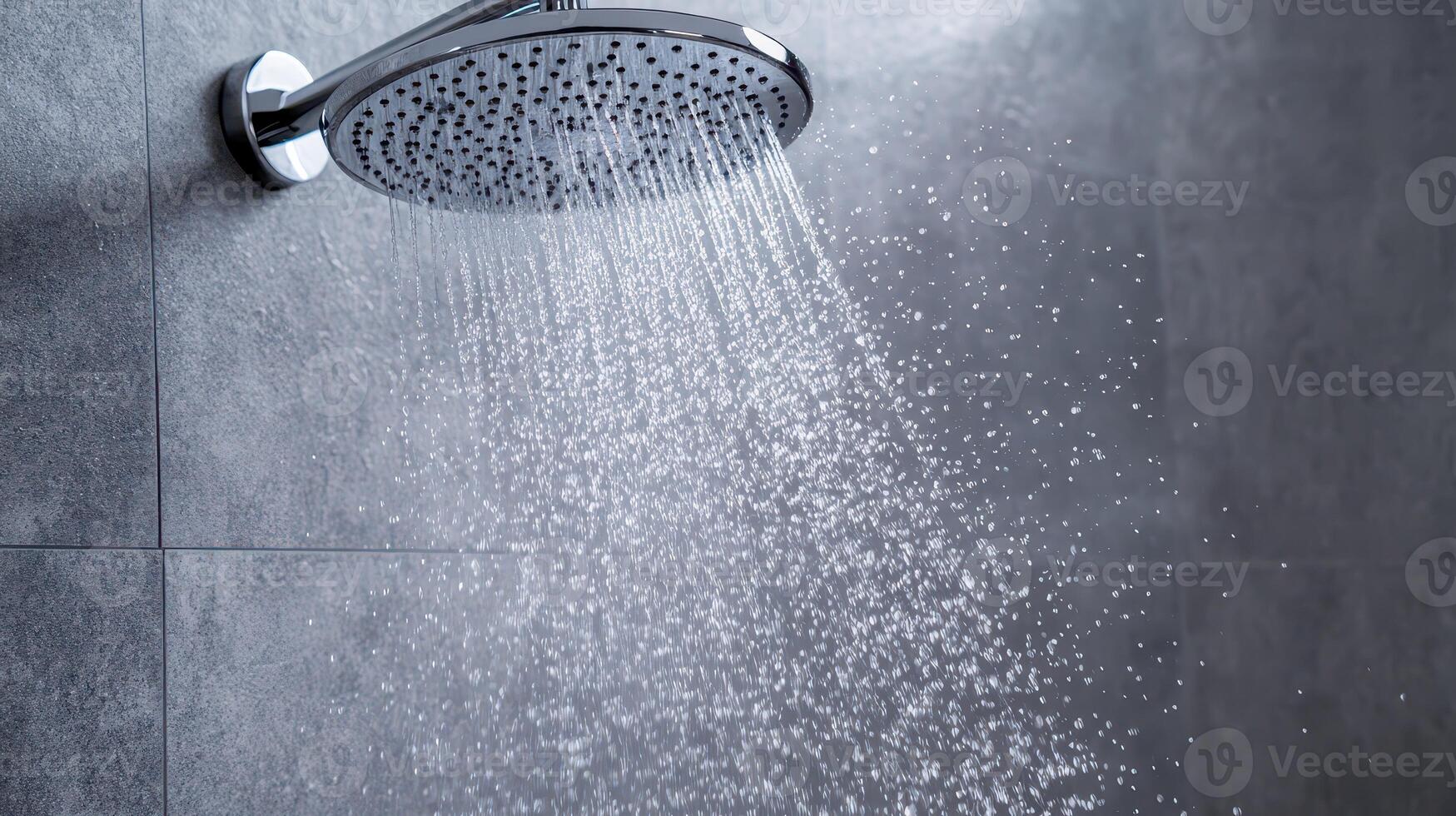 Refreshing rainfall from a modern shower head photo