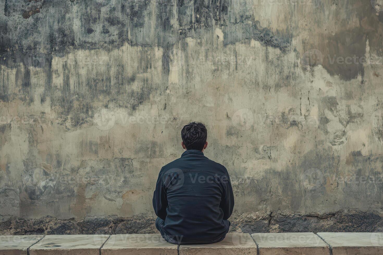 Man alone by an old wall photo