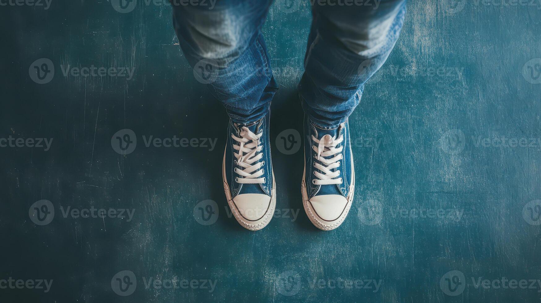 Casual sneakers on a blue textured floor photo