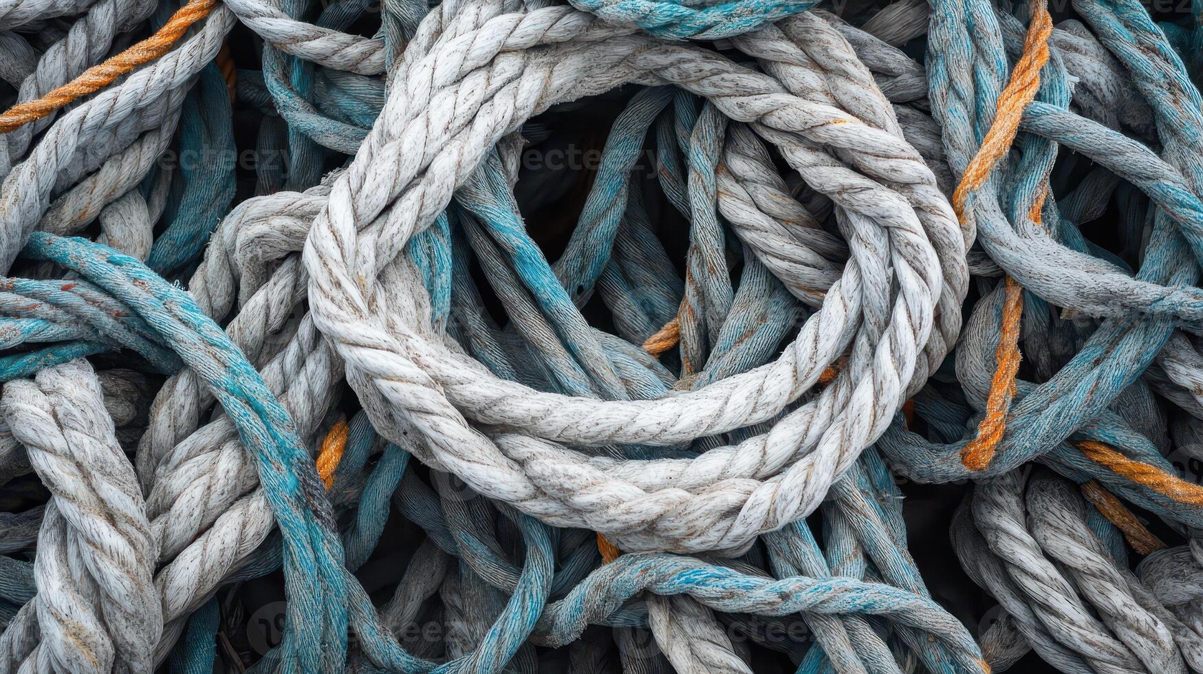 Colorful textured ropes in artful display photo