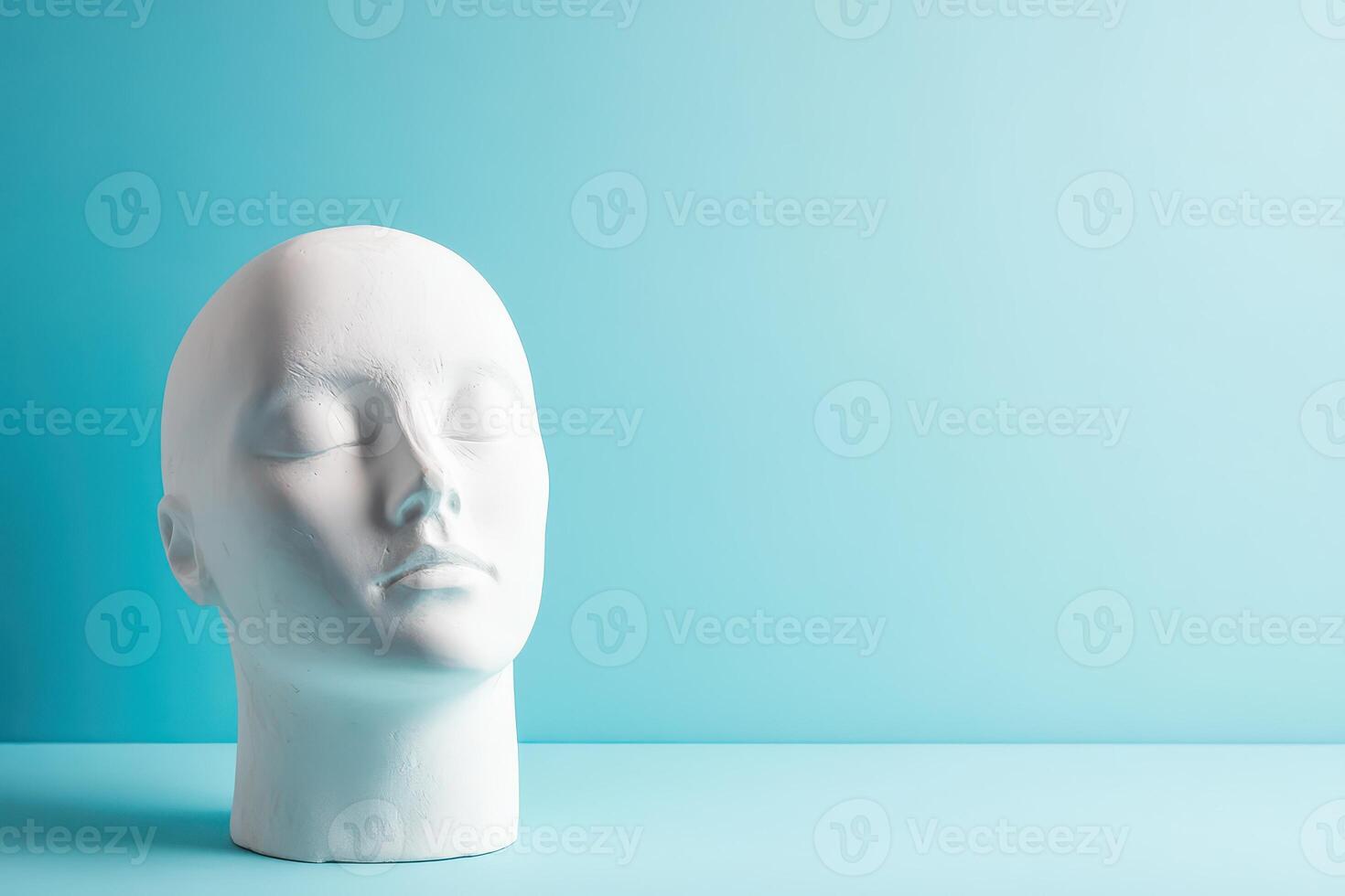 White mannequin head on blue background photo