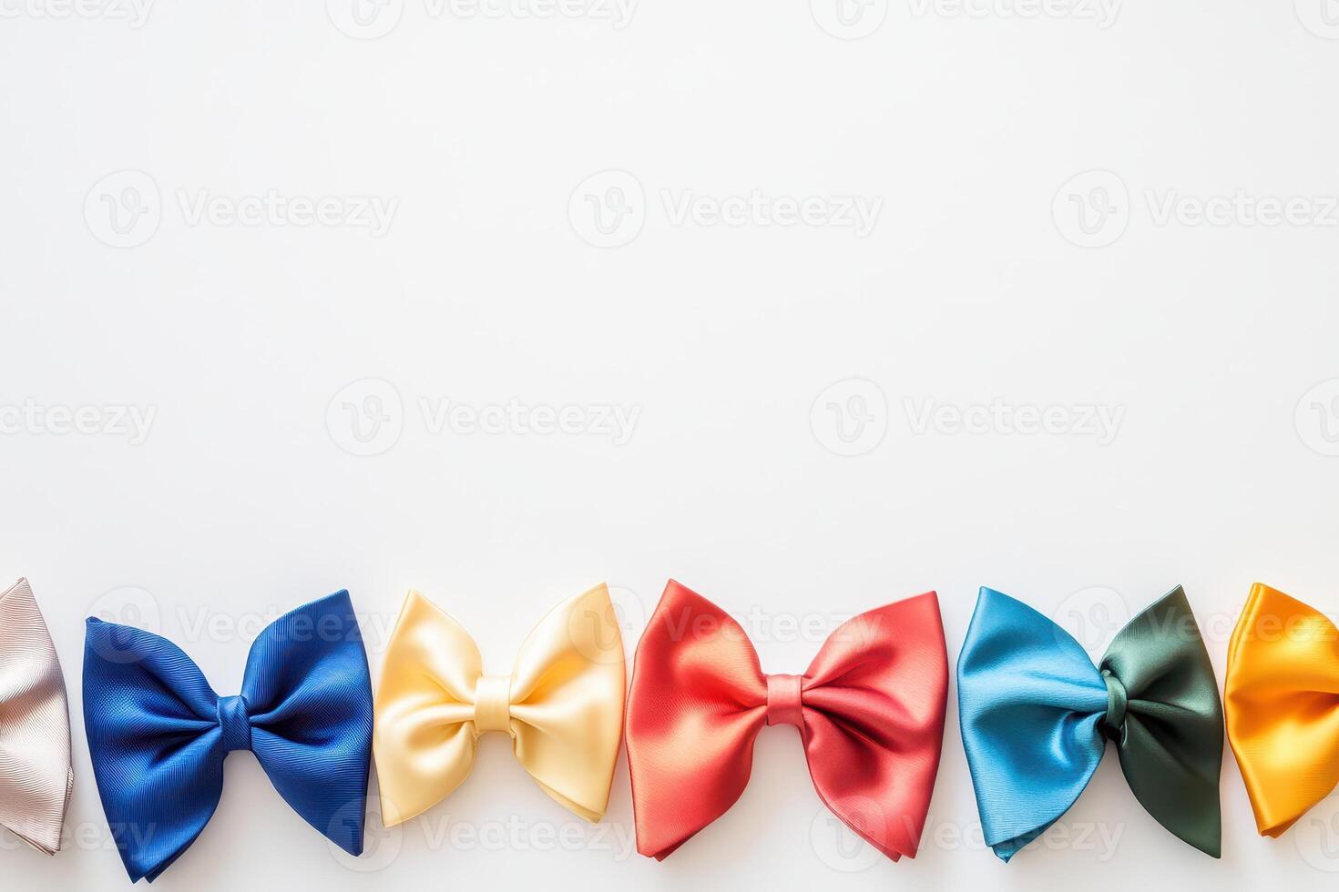 Colorful bows arranged on a white background photo