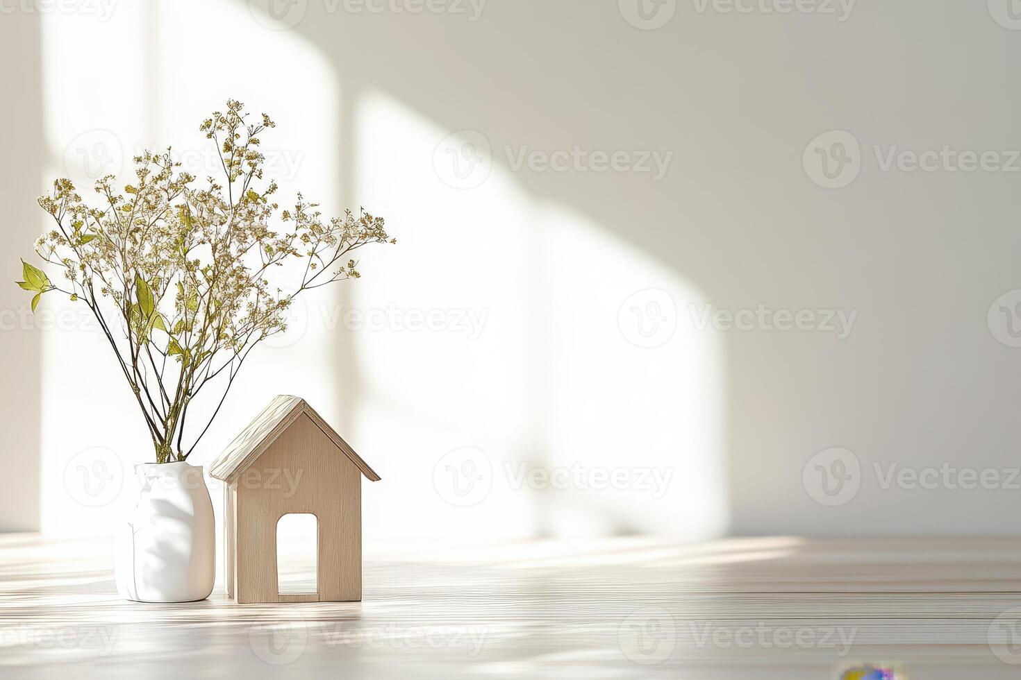 Simple arrangement of a house model and foliage photo