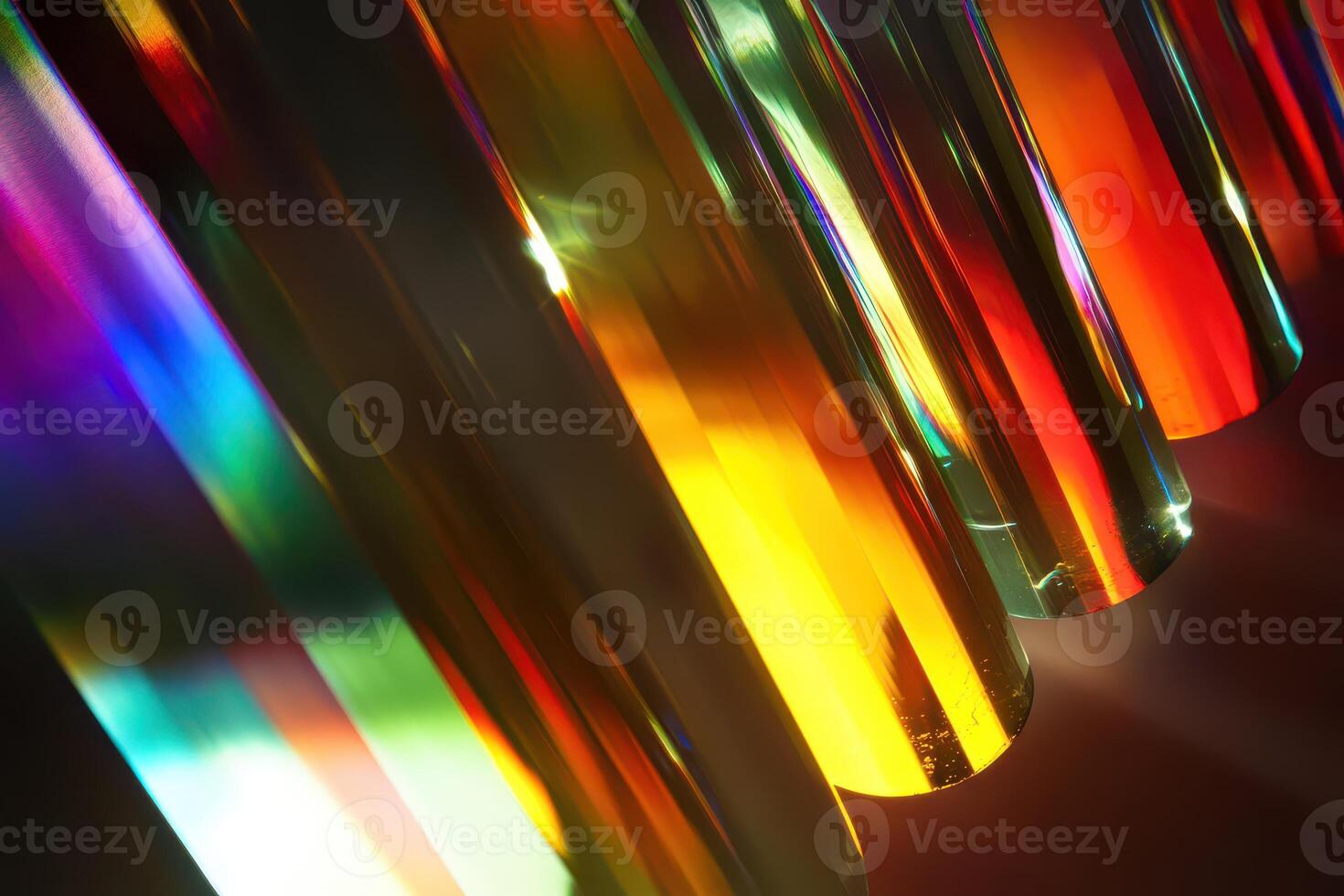 Colorful glass tubes refracting light photo