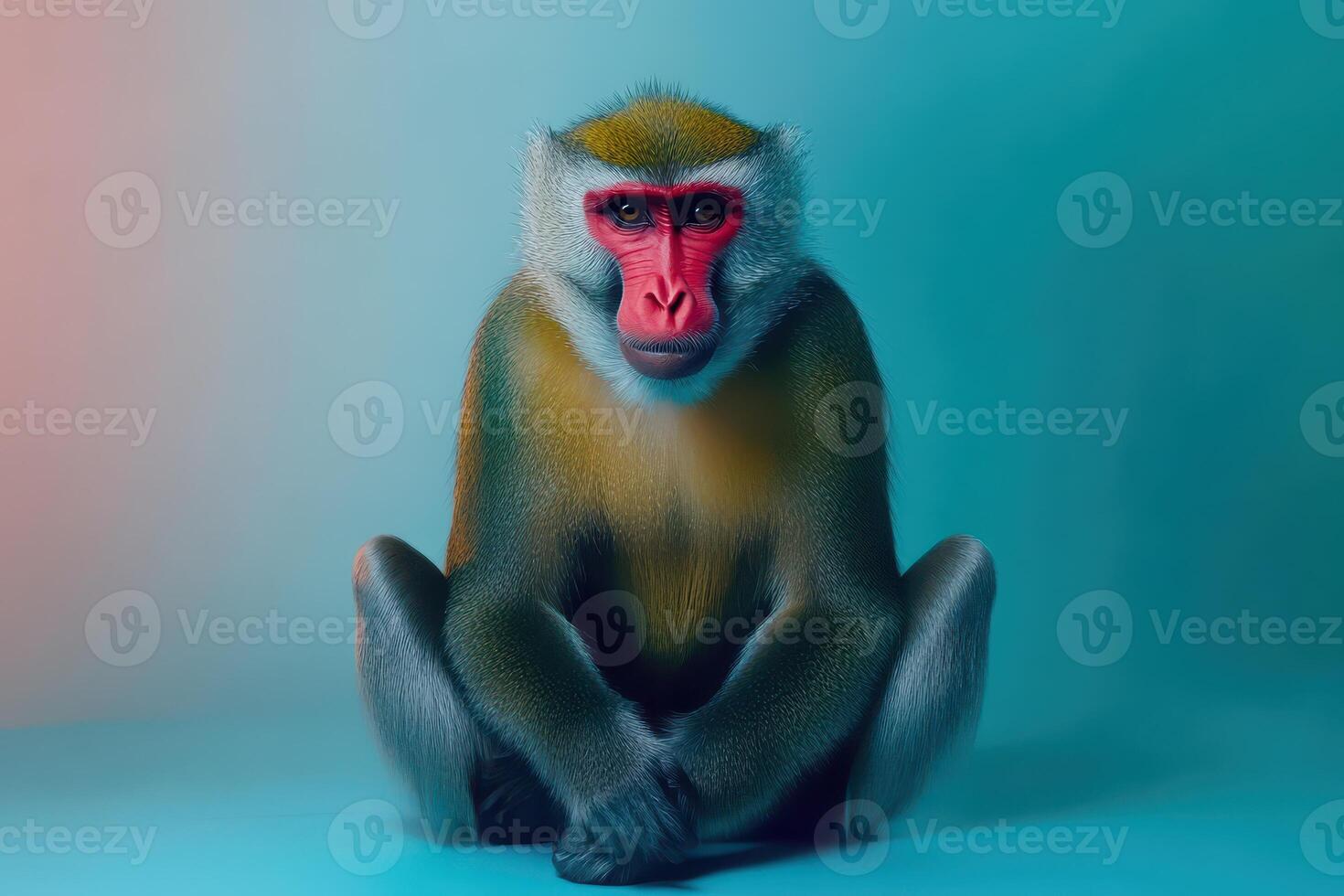 Colorful baboon resting peacefully photo