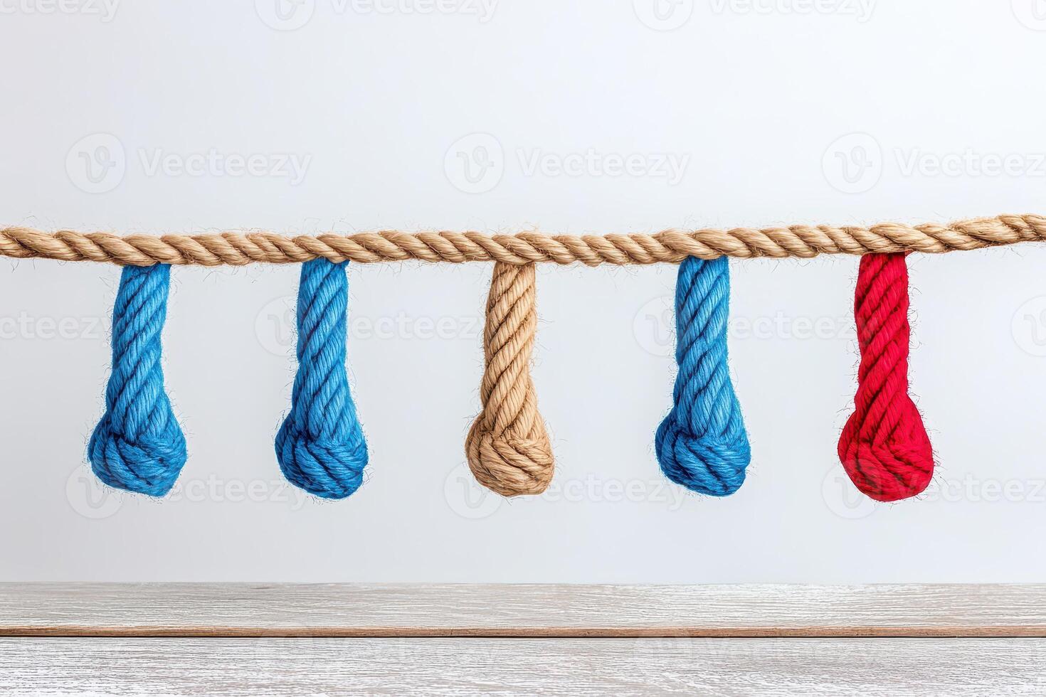 Colorful hanging ropes create artistic display photo