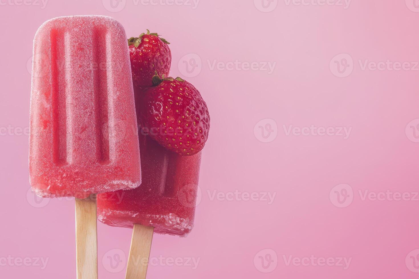 Strawberry popsicles on pink backdrop photo