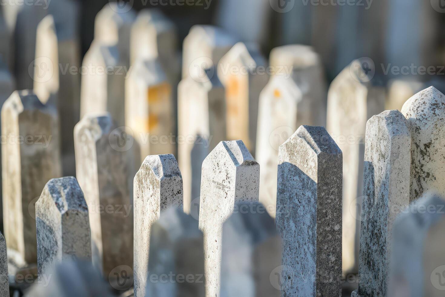 Stone marked graves in a serene cemetery photo