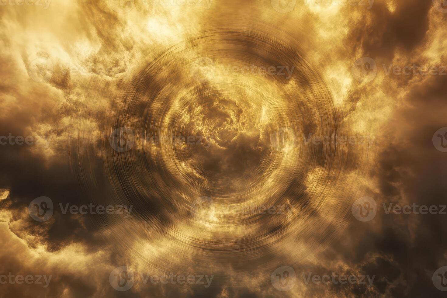 Swirling clouds create dramatic golden sky at dusk photo