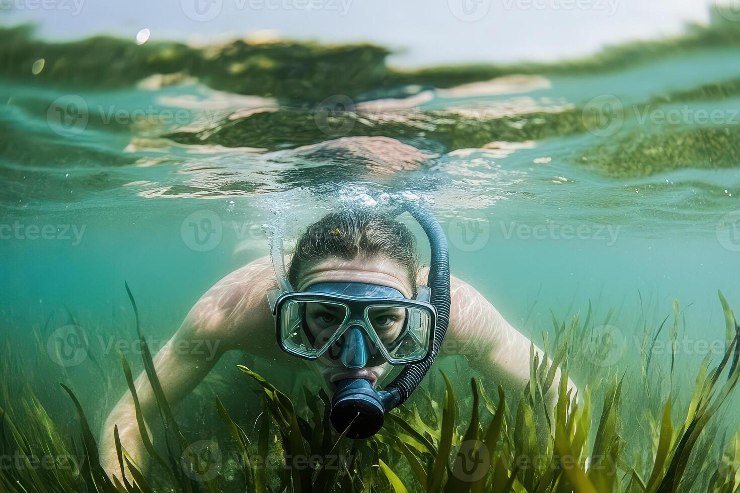 Underwater exploration in clear tropical waters photo