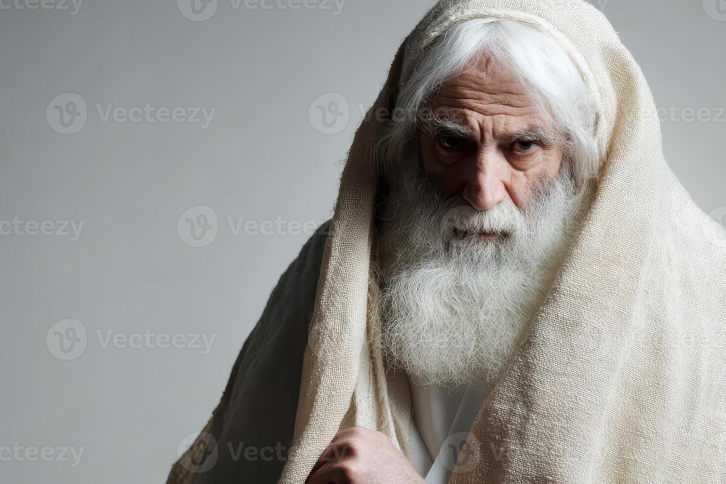 Elderly man wearing a white robe and shawl photo