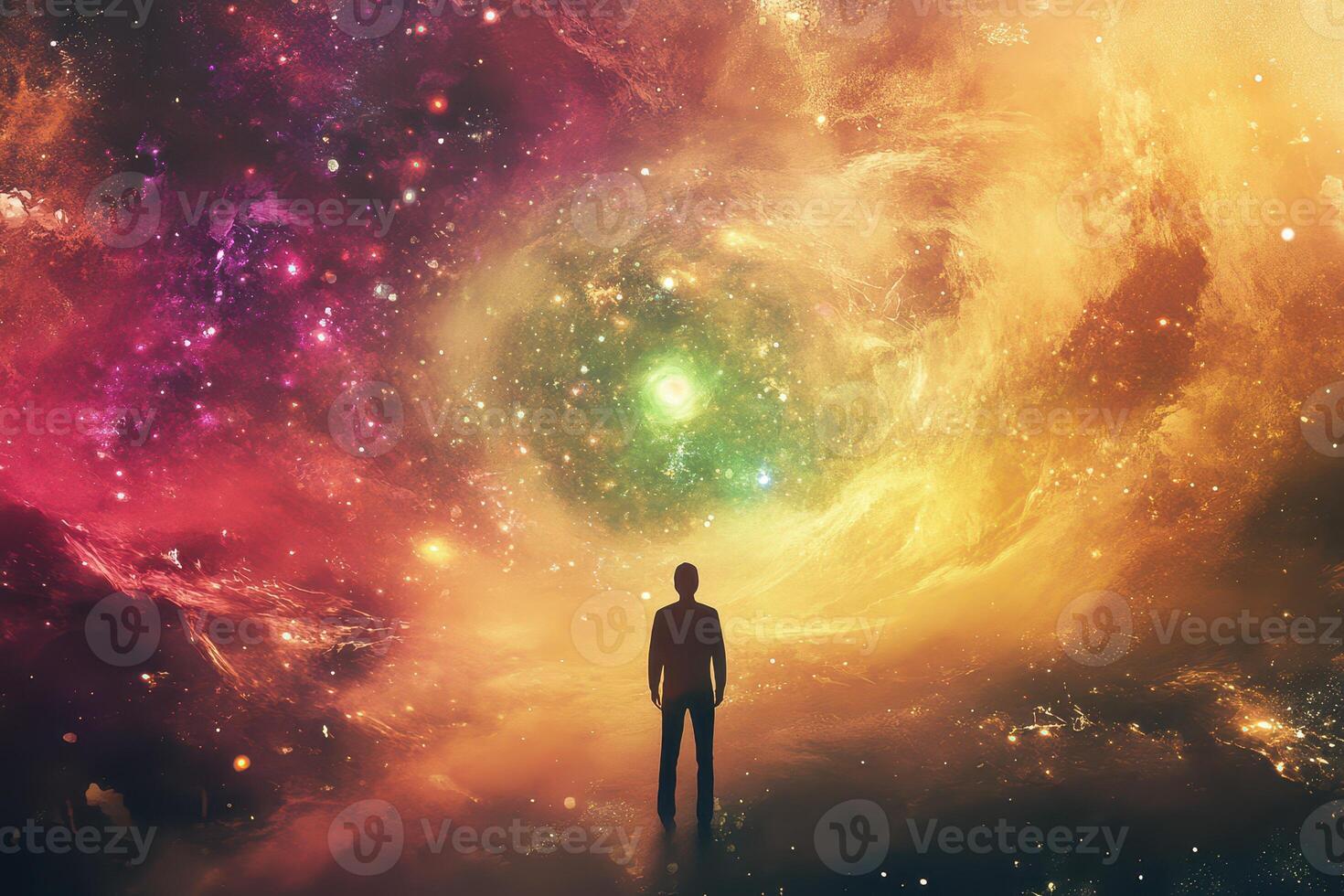 Vast universe with silhouetted figure photo