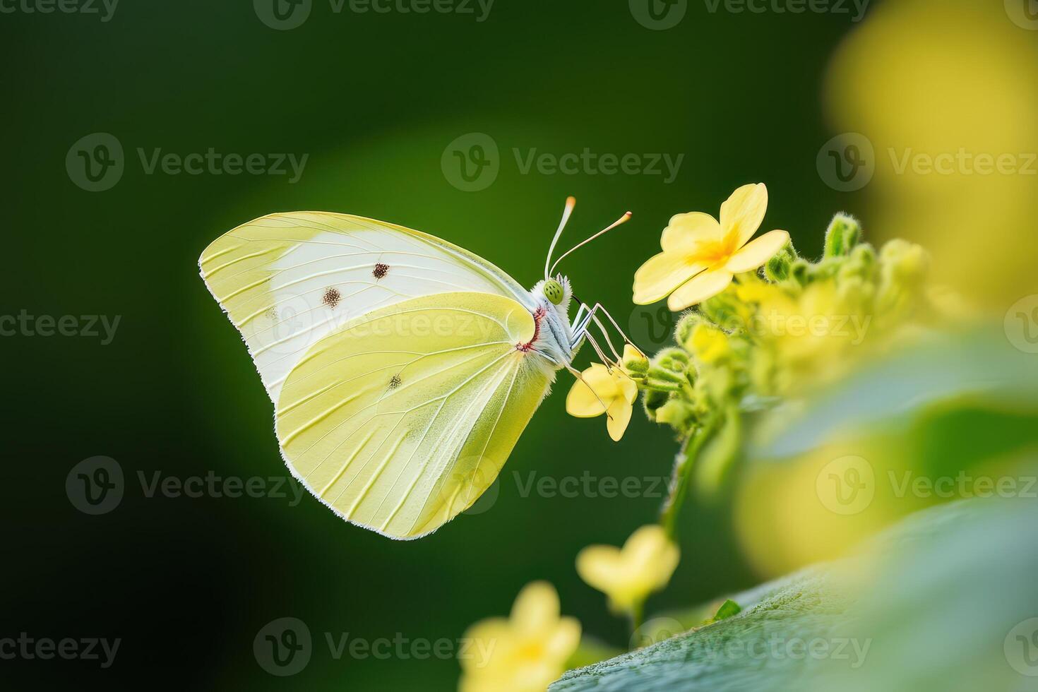 Butterfly on yellow flowers in a garden photo
