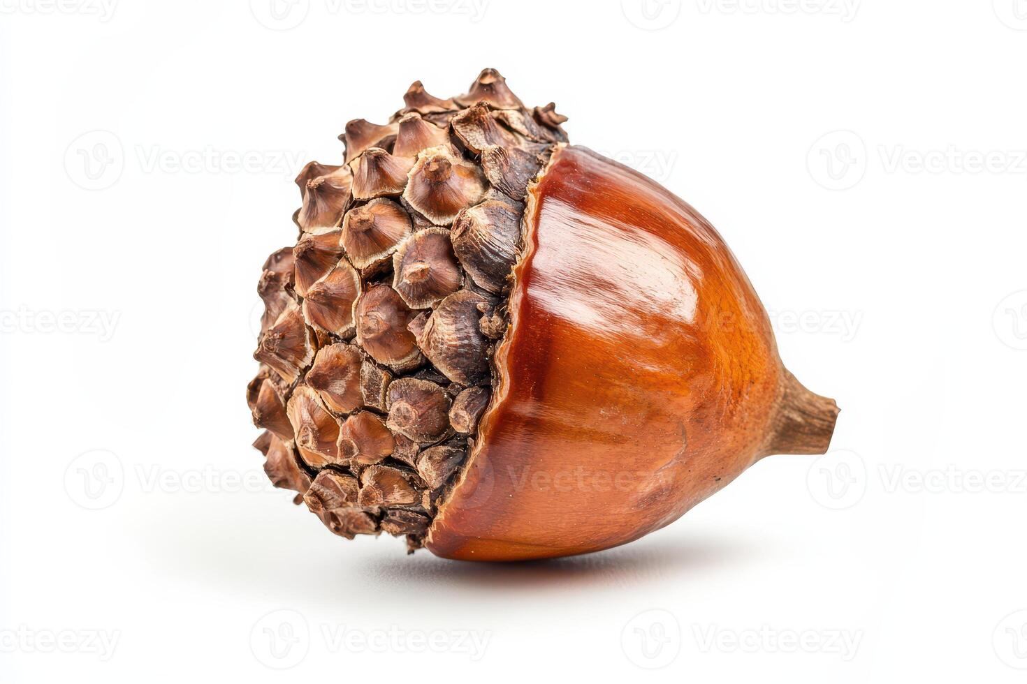 Unique acorn with textured cap on white background photo