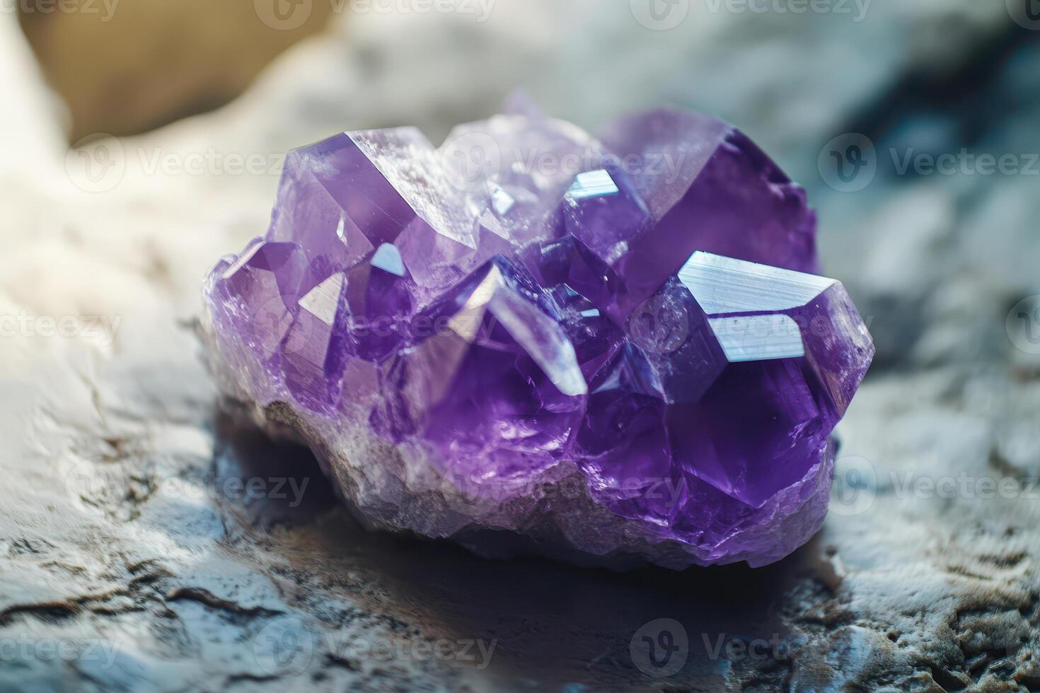 Purple crystal on natural rock photo