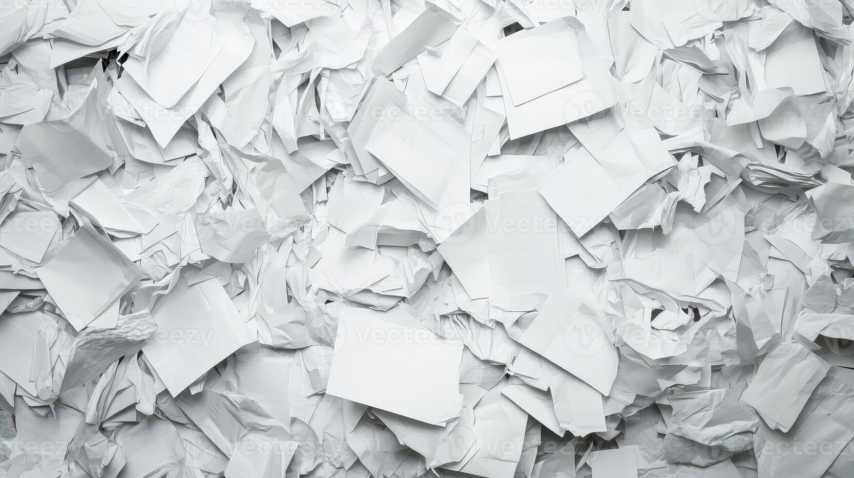 Cluttered paper waste scattered on a surface photo