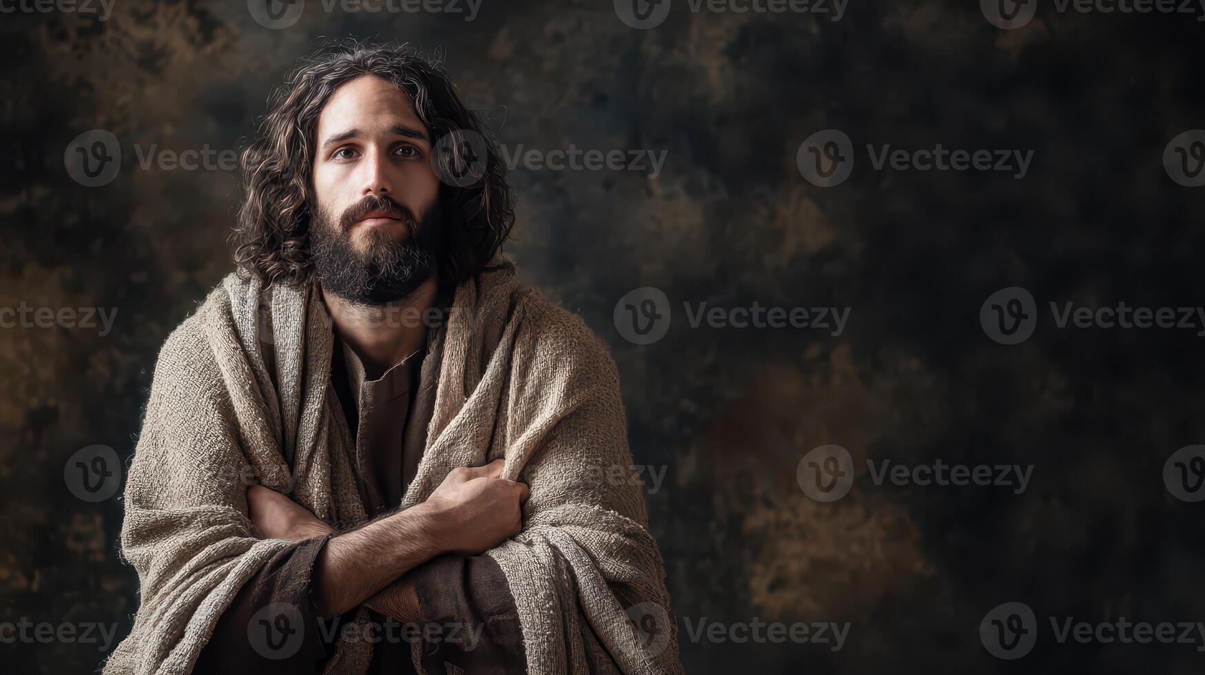 Guy in a blanket looks thoughtful photo