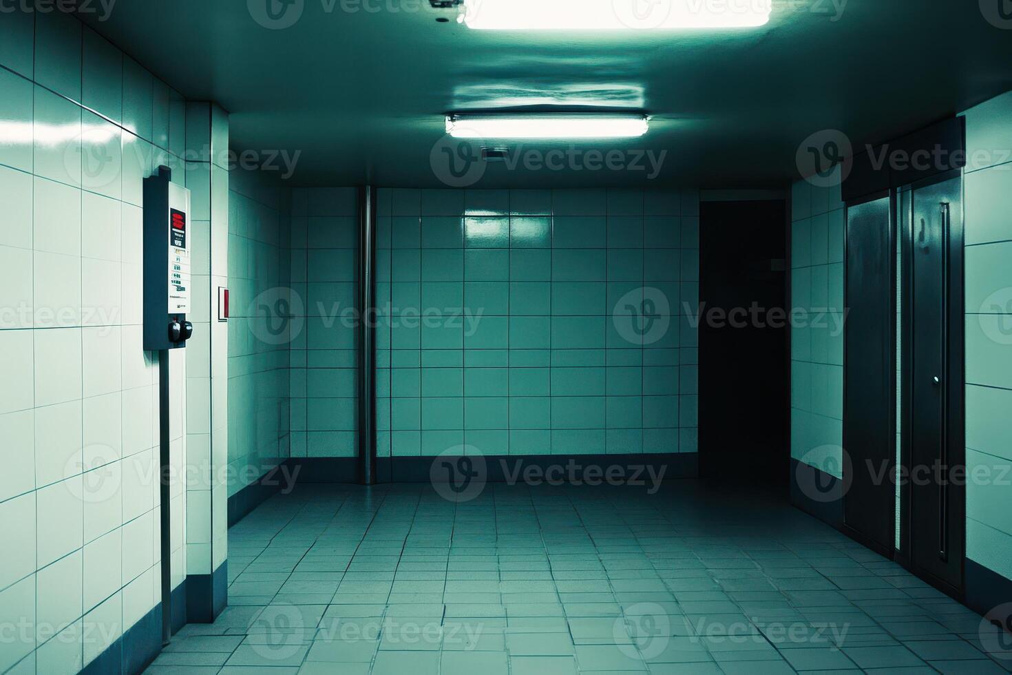 Empty corridor in a modern building at night photo