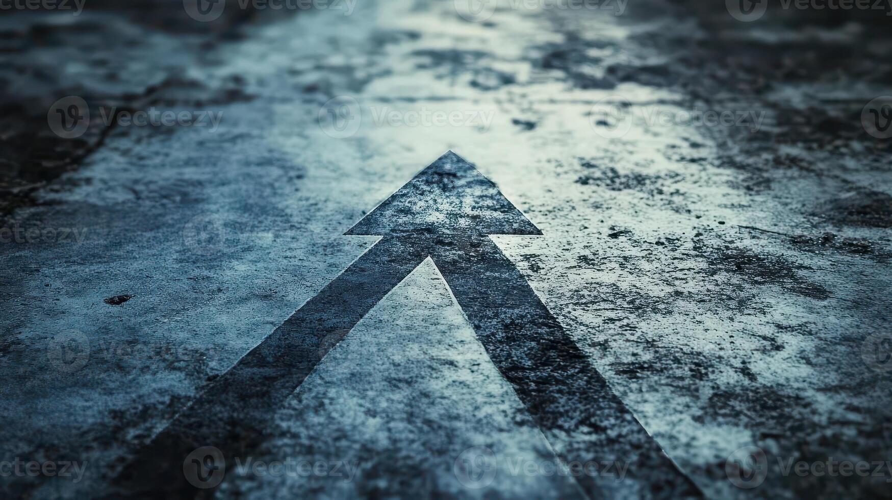Arrow marking direction on weathered pavement photo