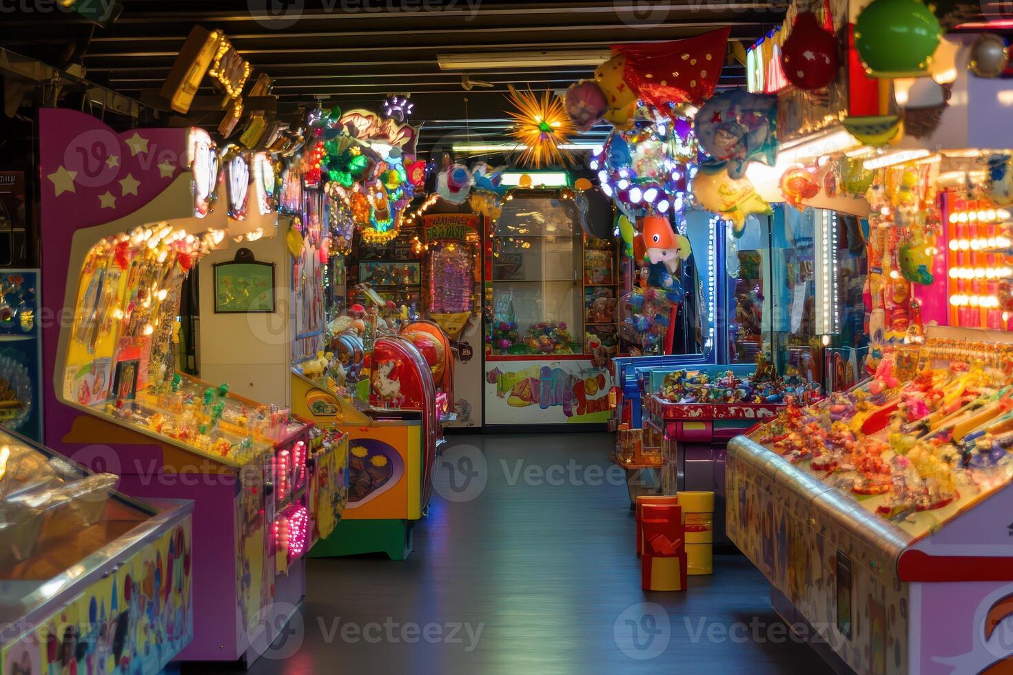 Colorful arcade filled with games and toys photo