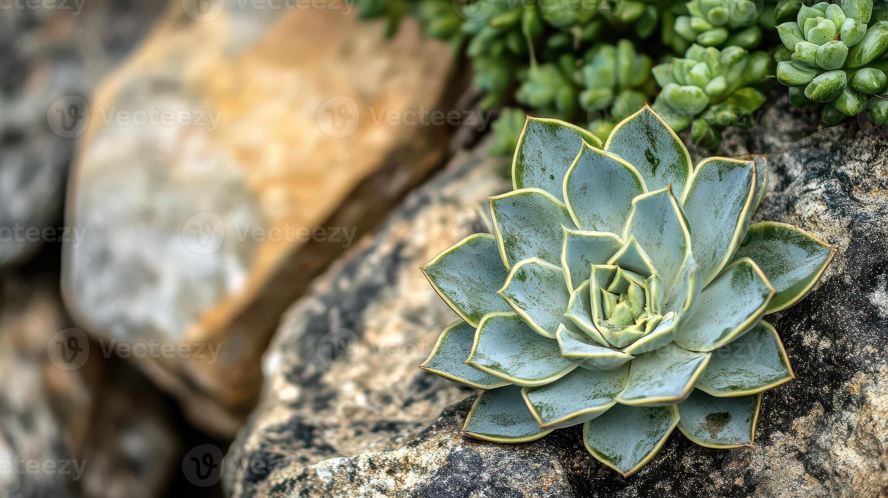 Succulent thrives with stones in garden photo