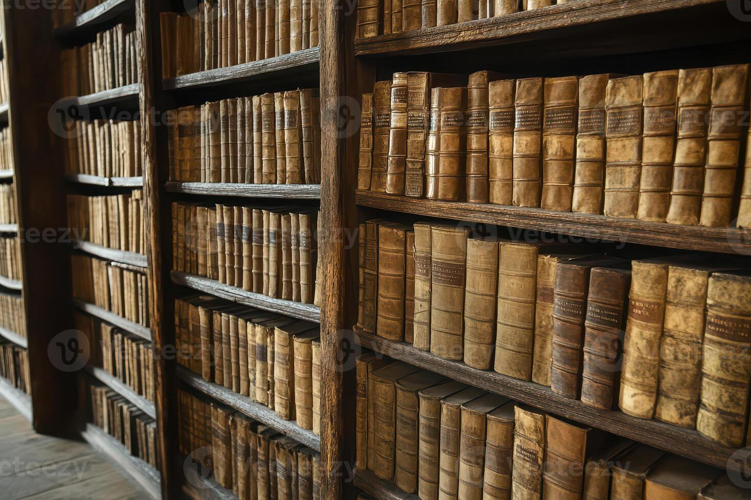 Old library filled with antique books and shelves photo