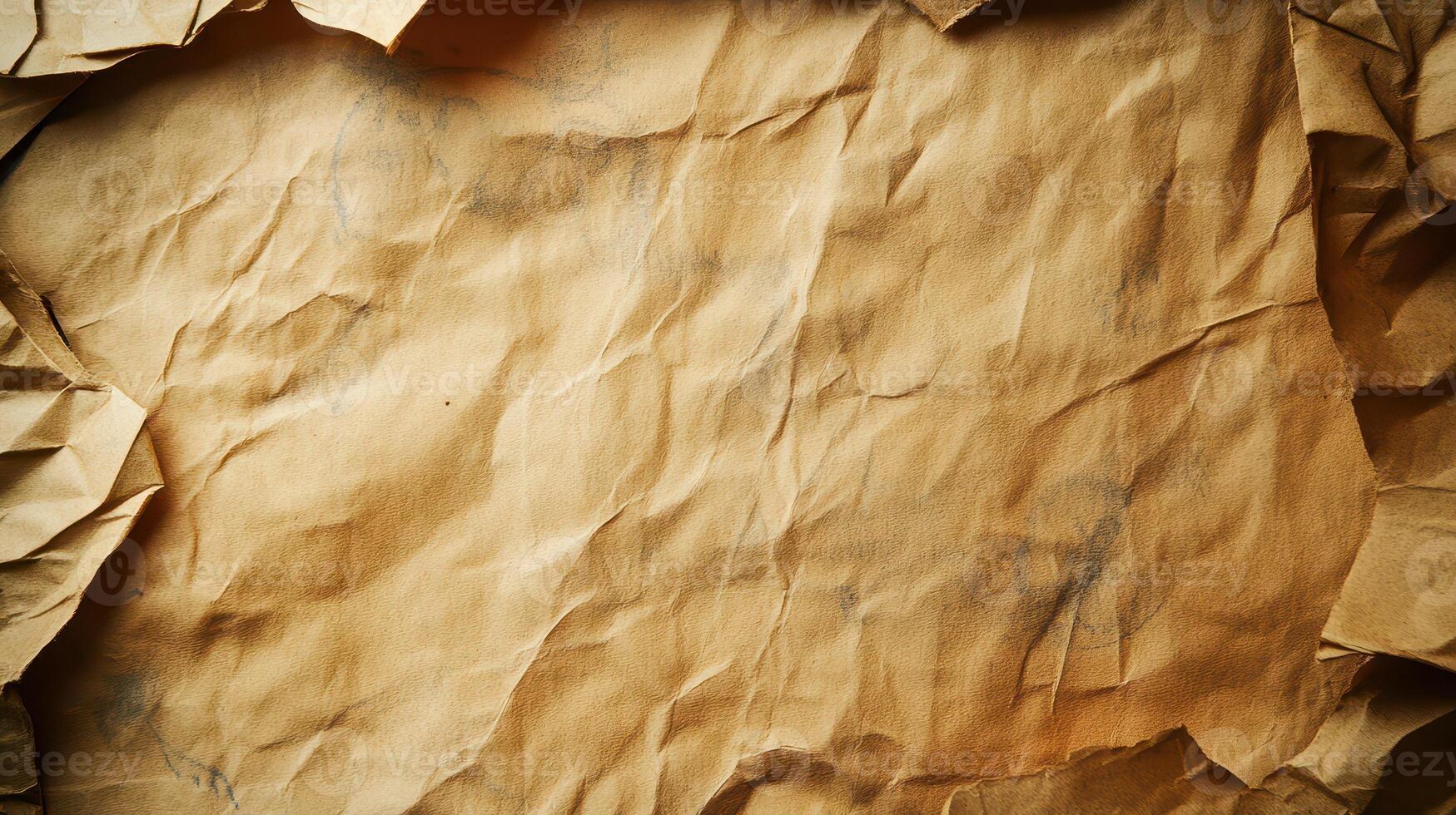Crumpled brown paper texture with unique patterns photo