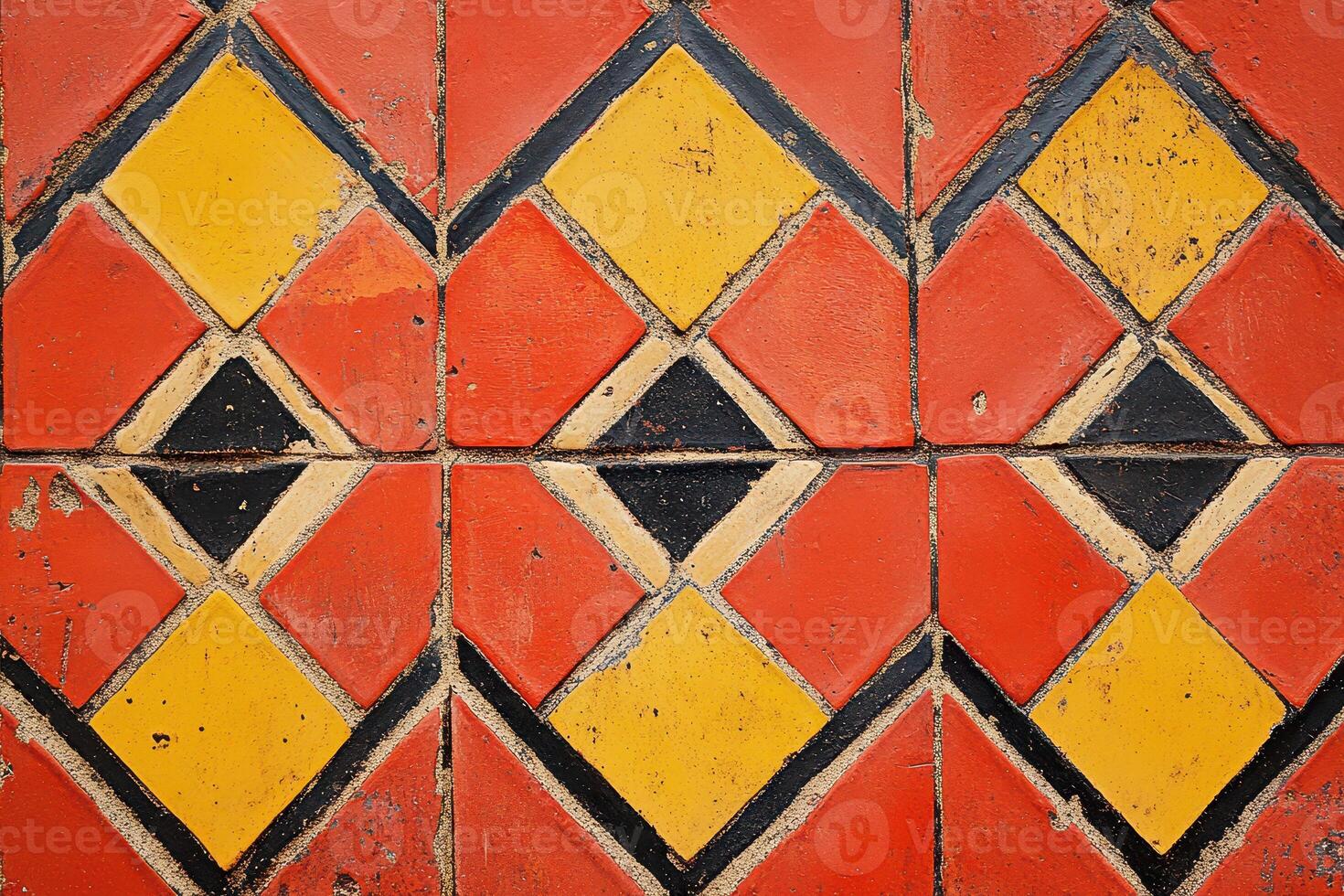 Colored tiles with geometric patterns on a wall photo