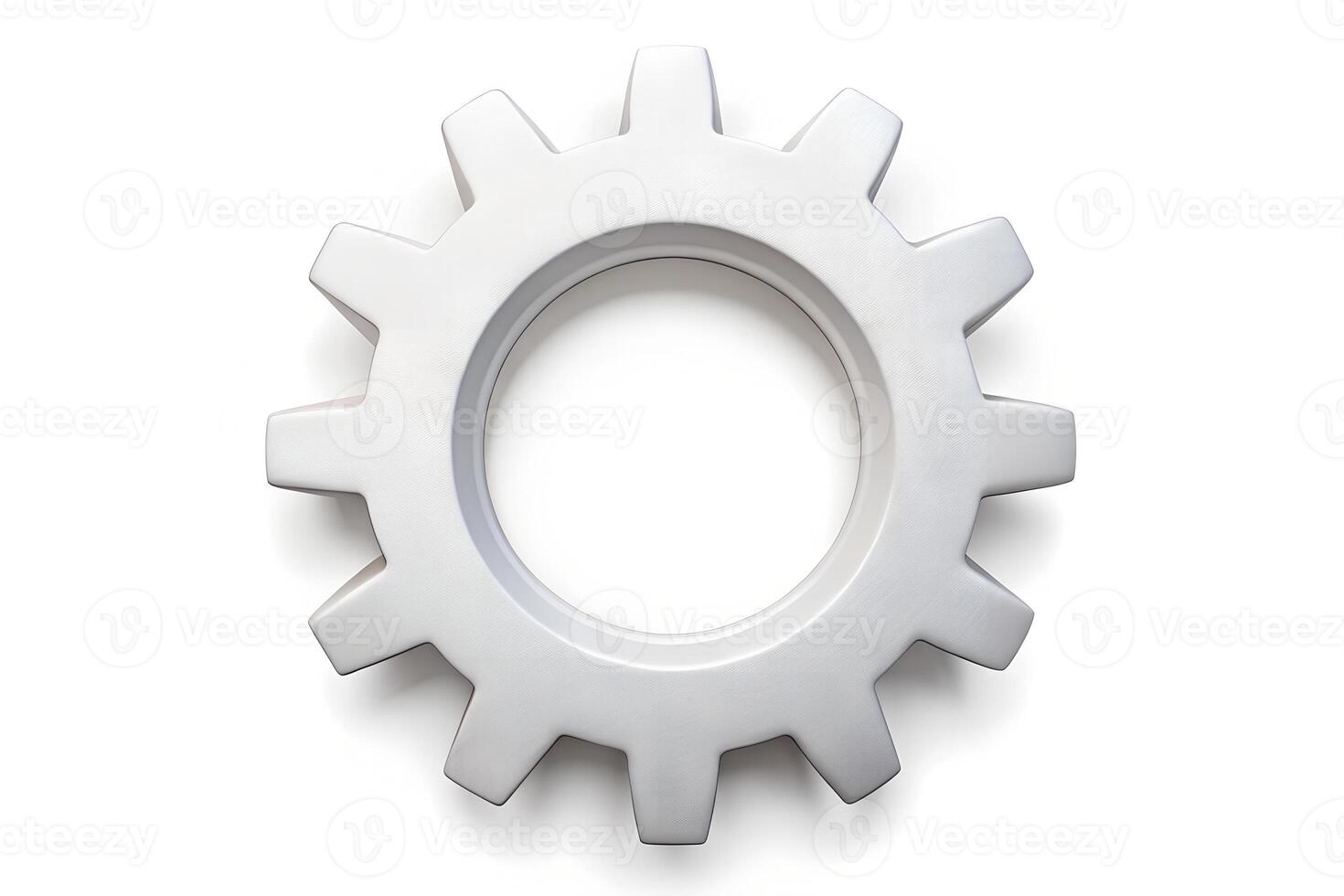 Close up of a white mechanical gear icon representing engineering technology and innovation themes photo