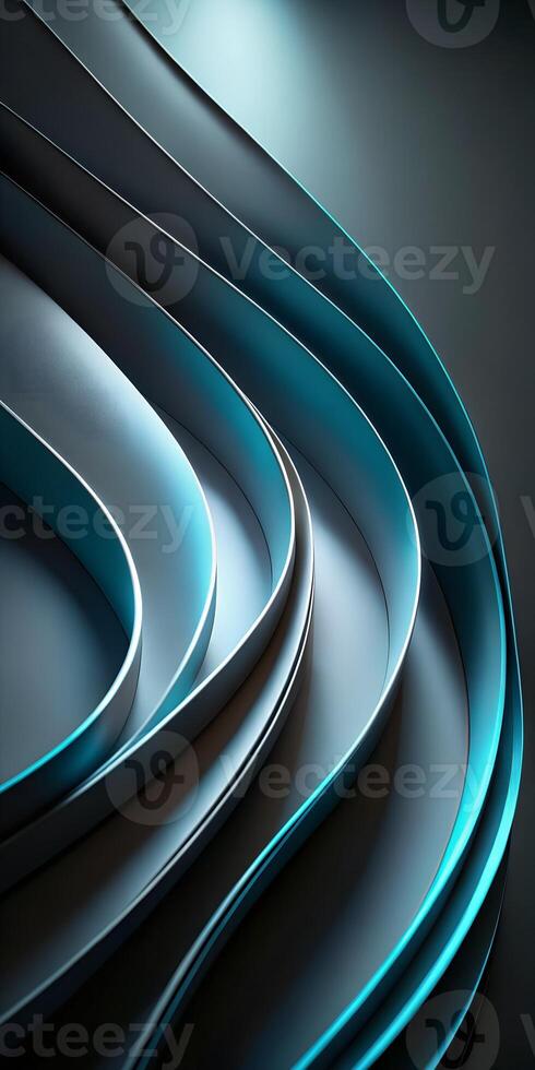 Abstract Blue Metallic Curves, Futuristic Layered 3D Background Design photo