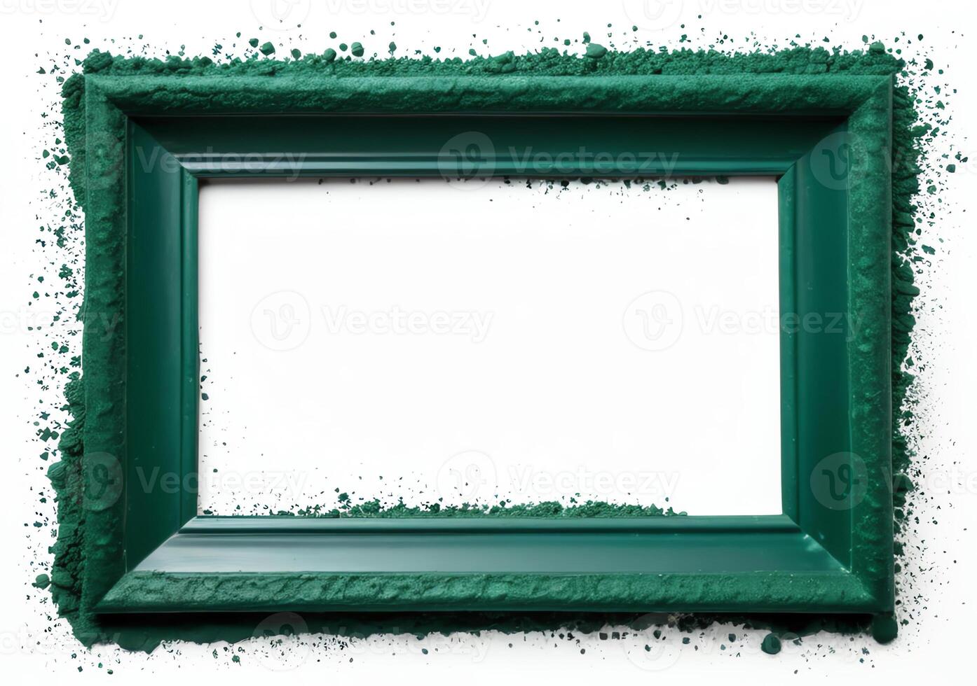 Dark green pigment powder frame border isolated on white background. High definition template with copy space. photo