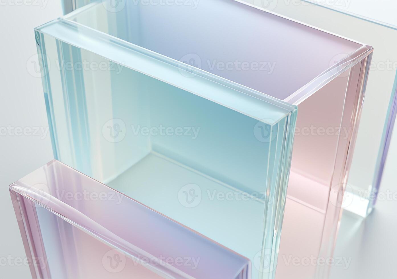 Abstract composition of clear glass panels in pastel shades of blue and pink creating a modern geometric arrangement photo